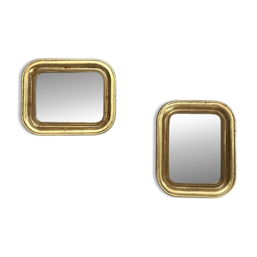 Paire de miroirs Louis-Philippe 28,5/23cm feuille d’or, glaces mercure