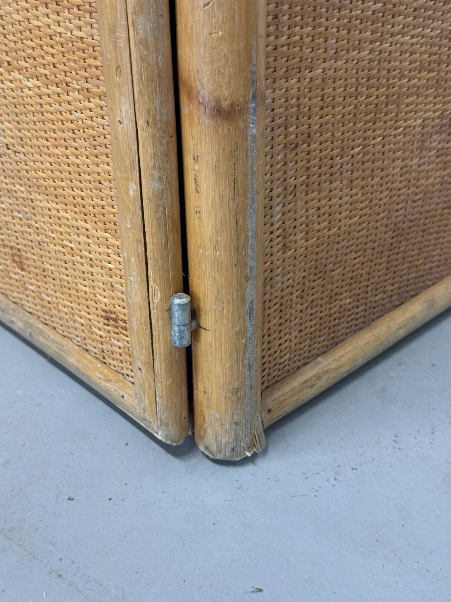 Vintage bamboo and woven rattan desk — glass top