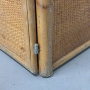 Vintage bamboo and woven rattan desk — glass top
