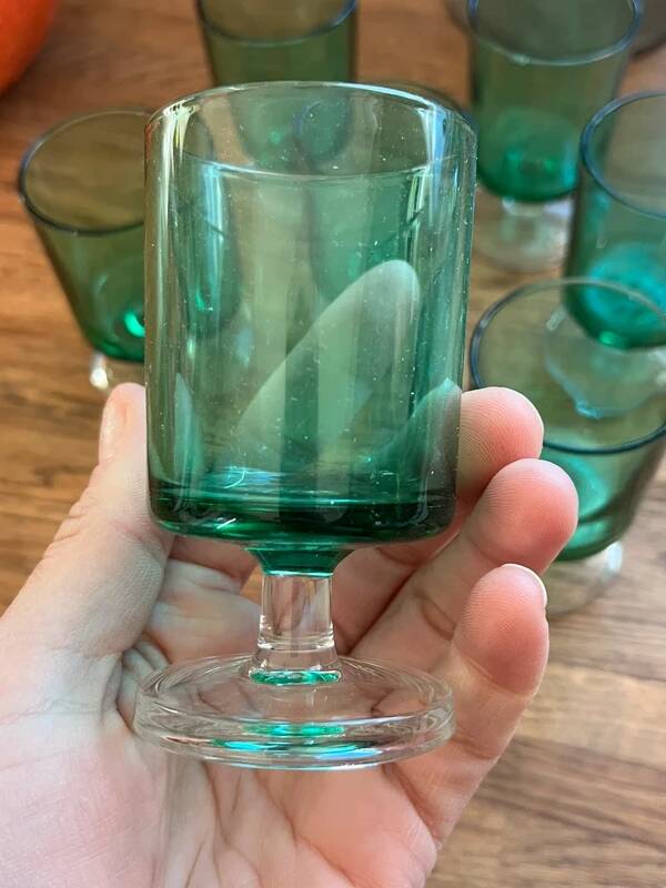 Green glass digestif glasses