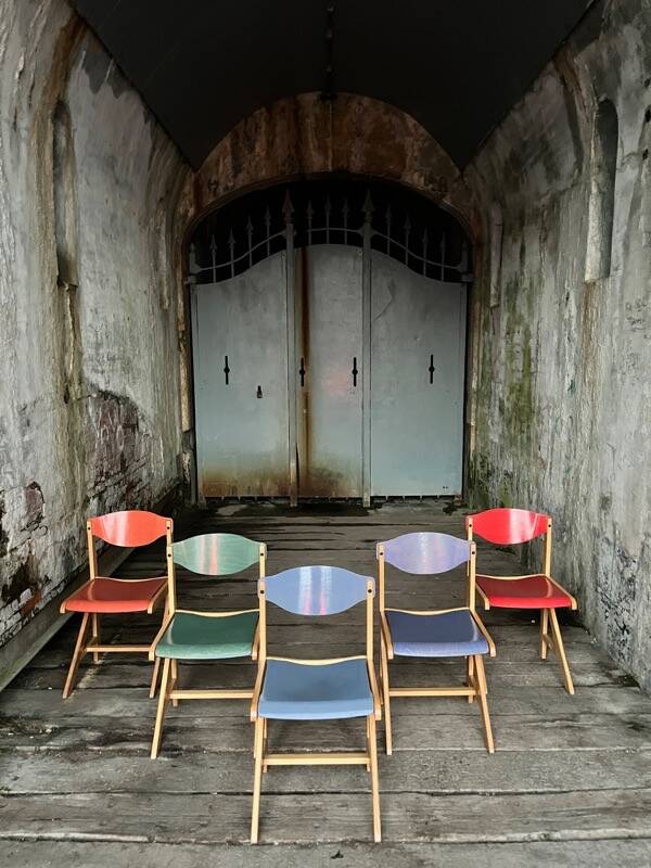 Vintage multicolour Bauhaus-style wooden chair