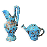 2 vases by charles cart in turquoise blue fat lava cyclops, 1960s, glacier enamels cyclops