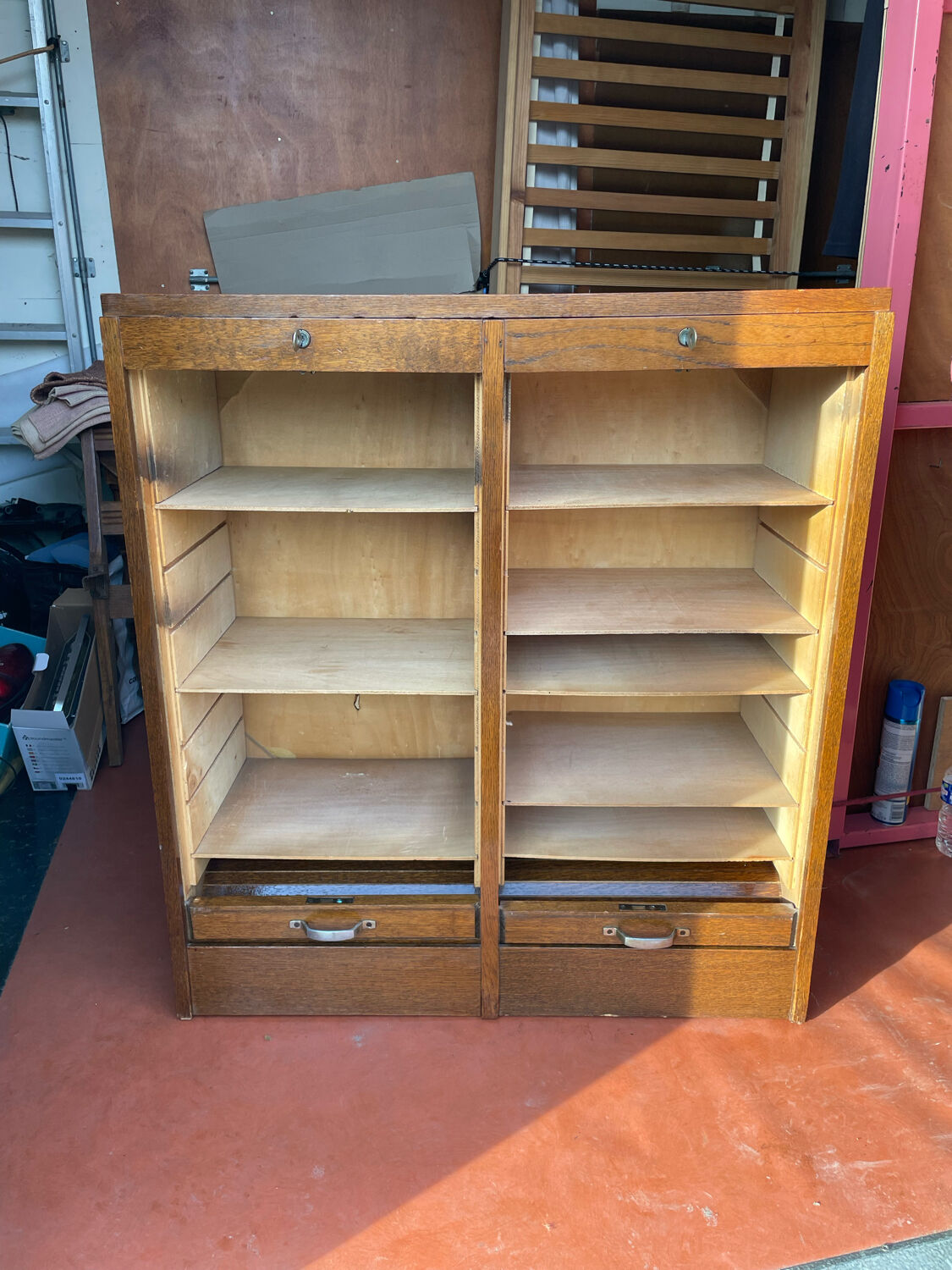 Double filing cabinet with vintage curtain from the 40/50 period