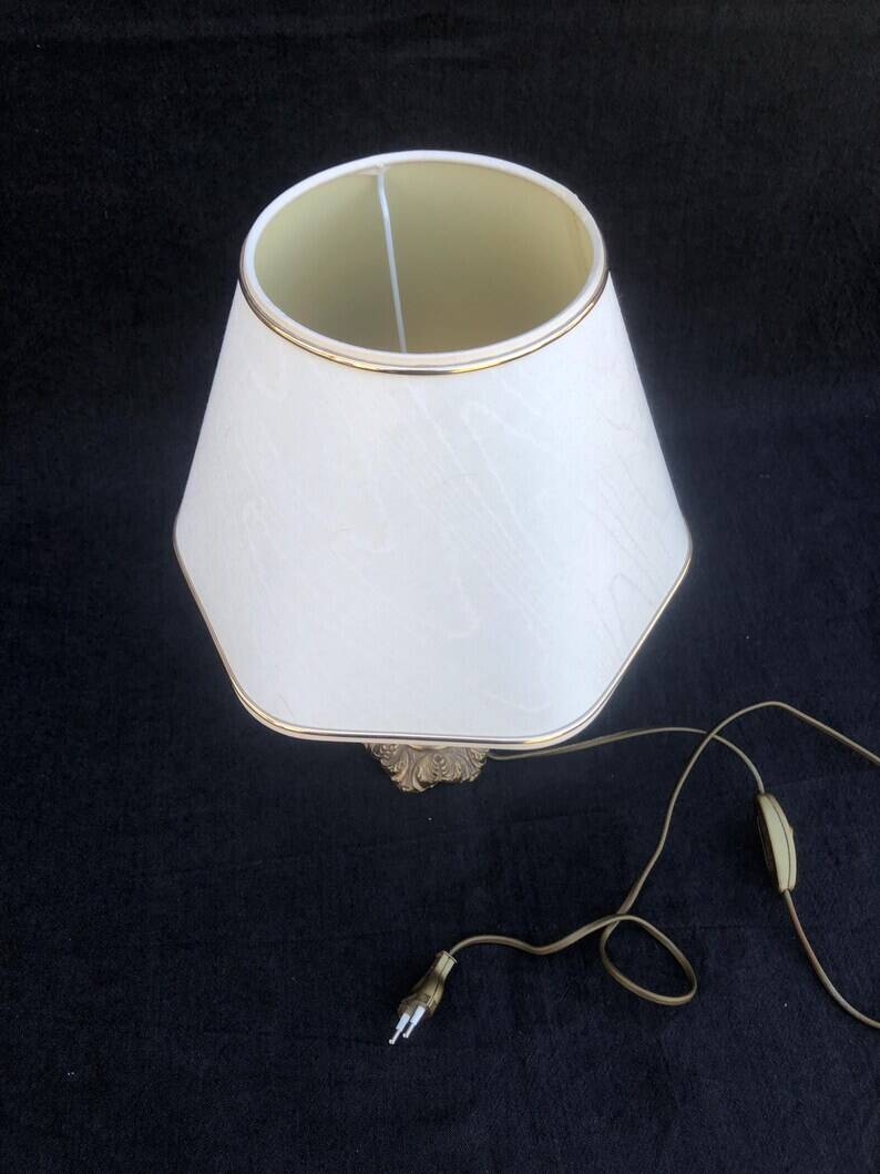 French Louis XV Style Table Lamp: Cream Hexagon Shade, Gold Trim
