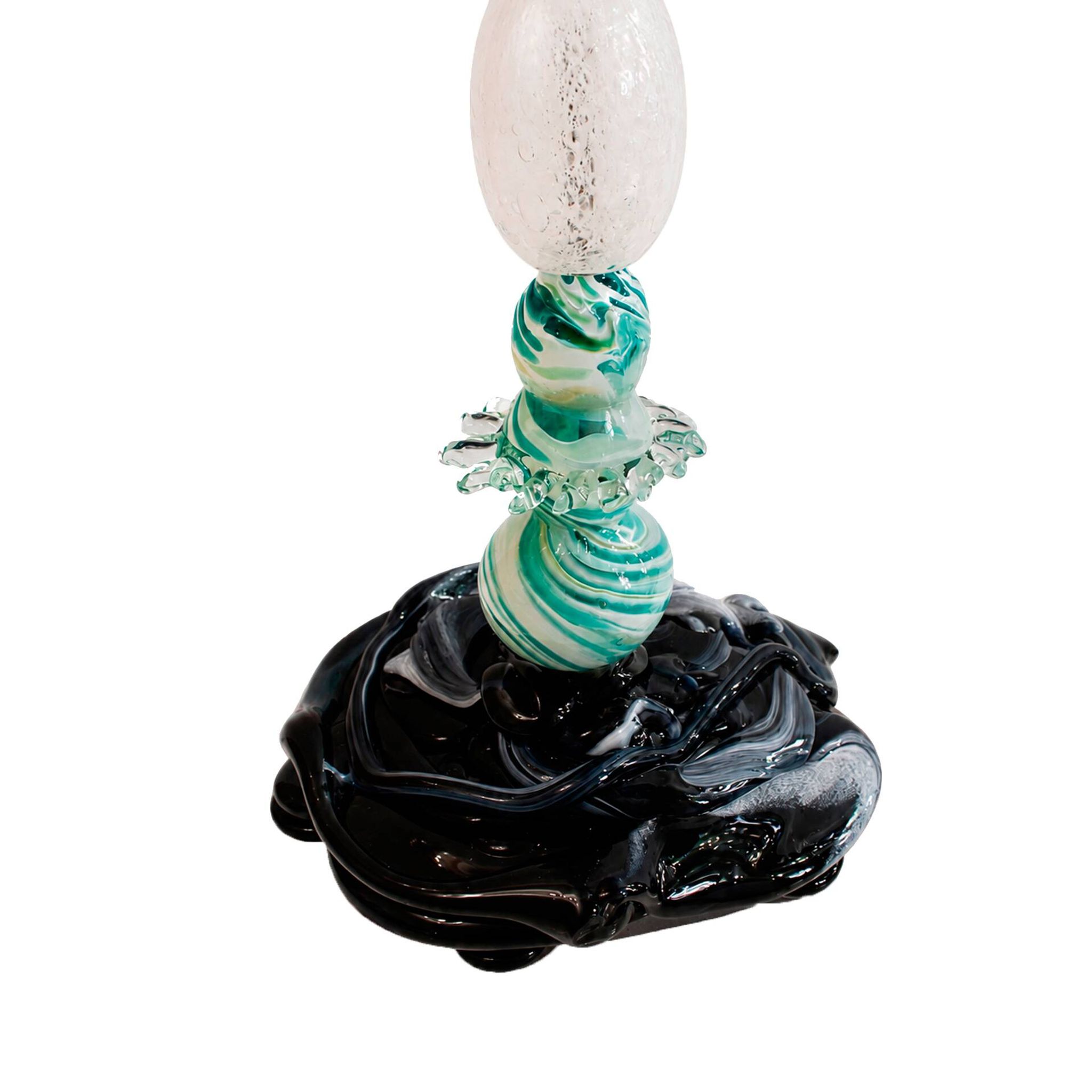 Set of three sculptural multicoloured glass floor lamps in a modernist style.