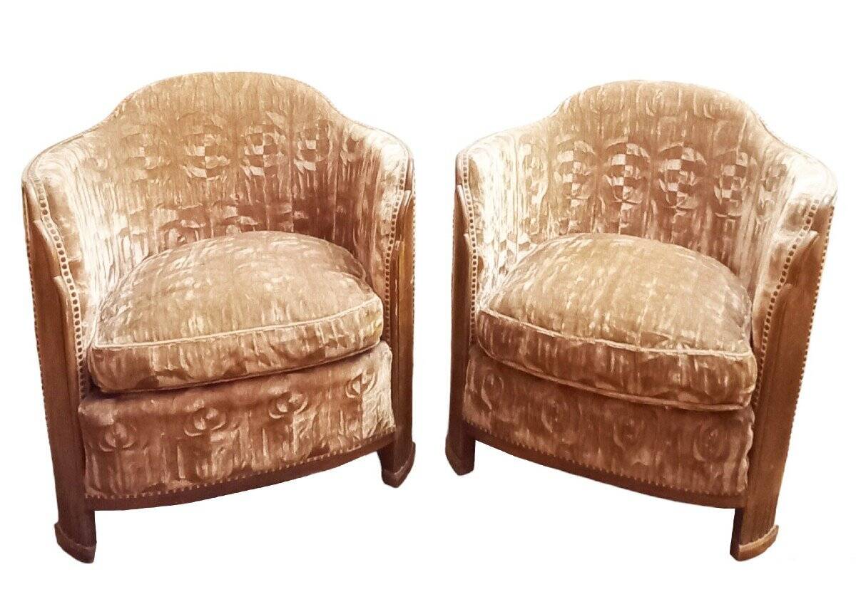 Set of 2 Art Deco armchairs and 2 low chairs in mahogany 1930
