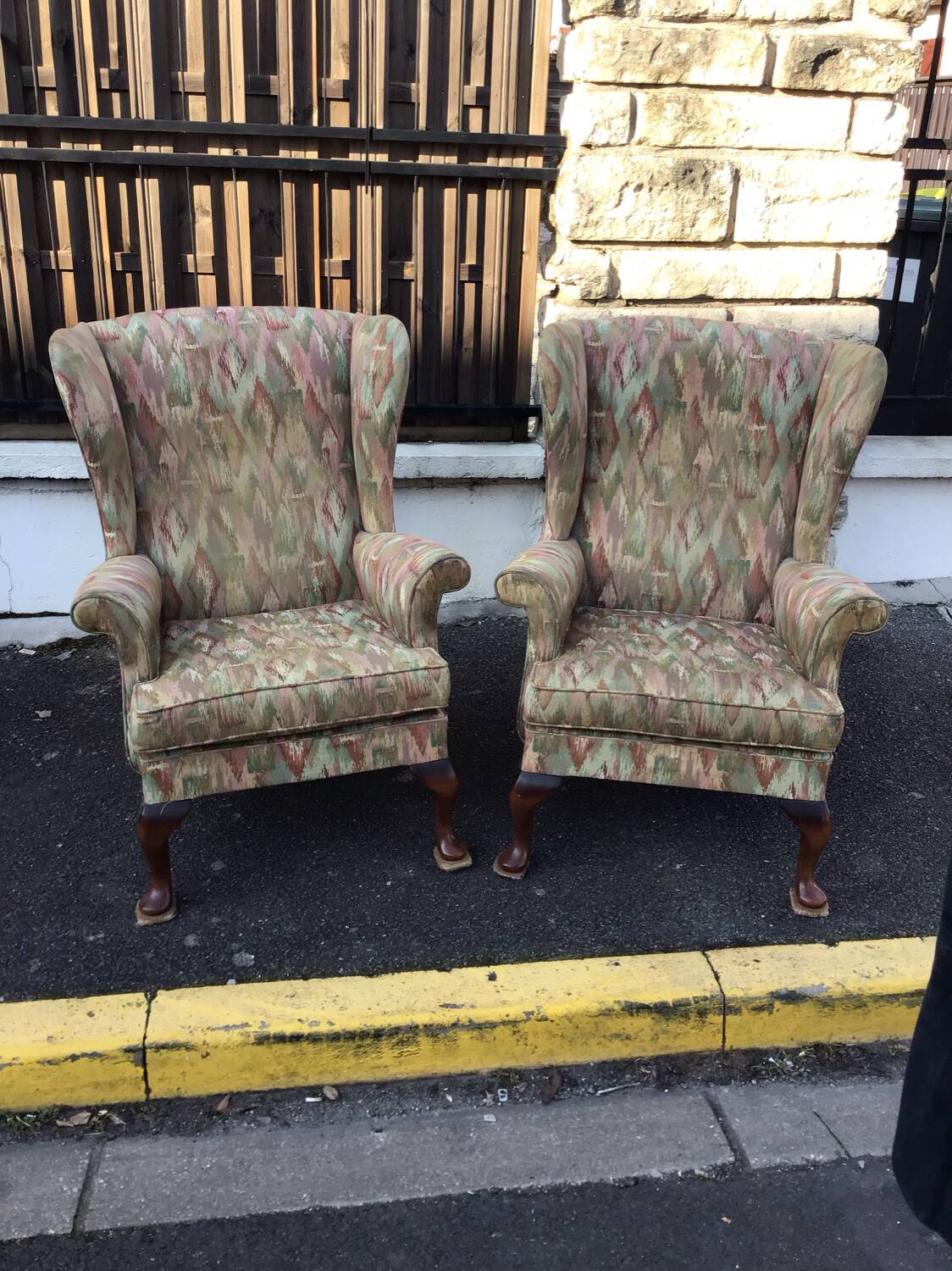 Old pair of Knoll Parker fabric armchairs