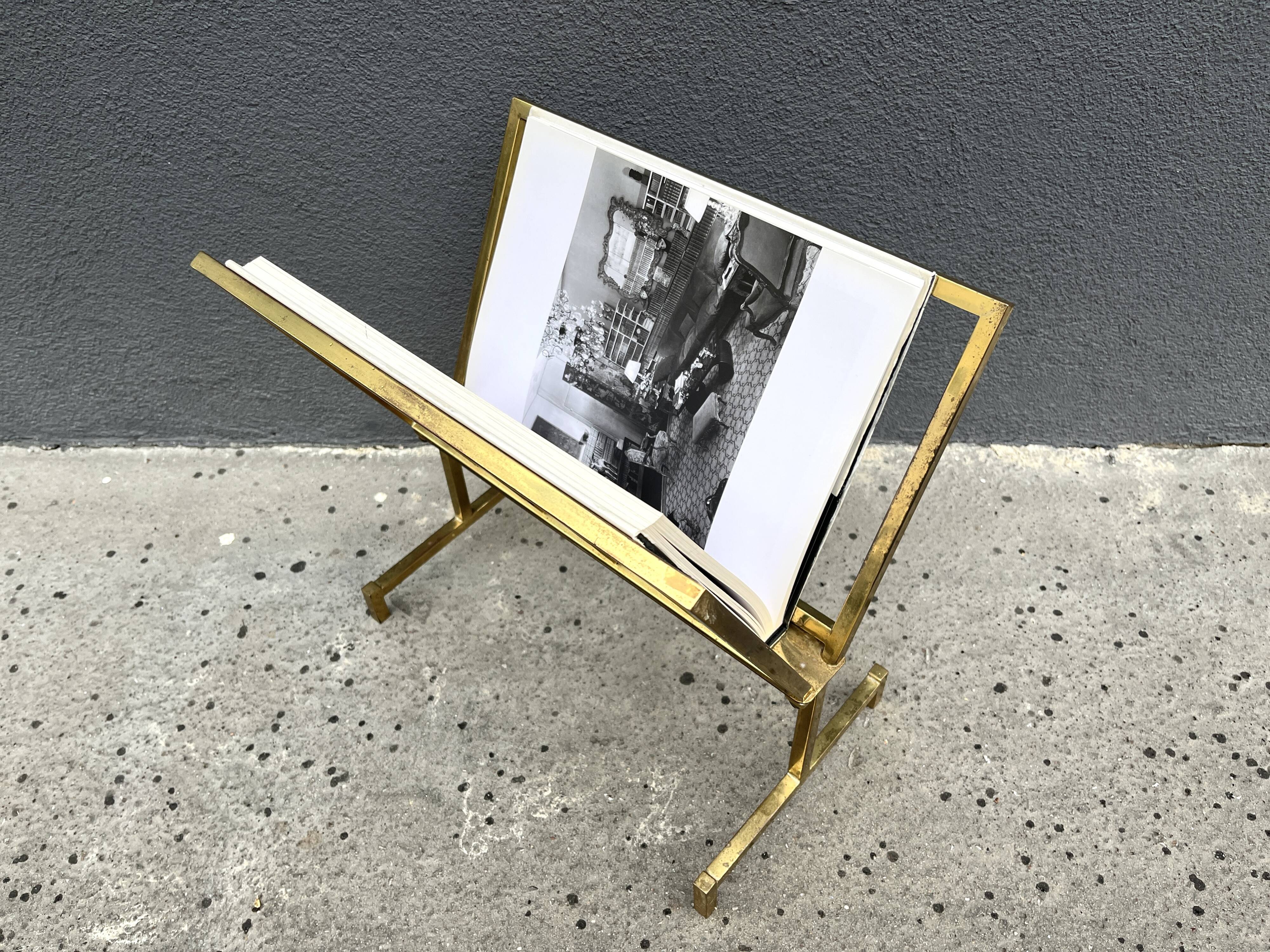 50s brass magazine rack, vintage design magazine rack