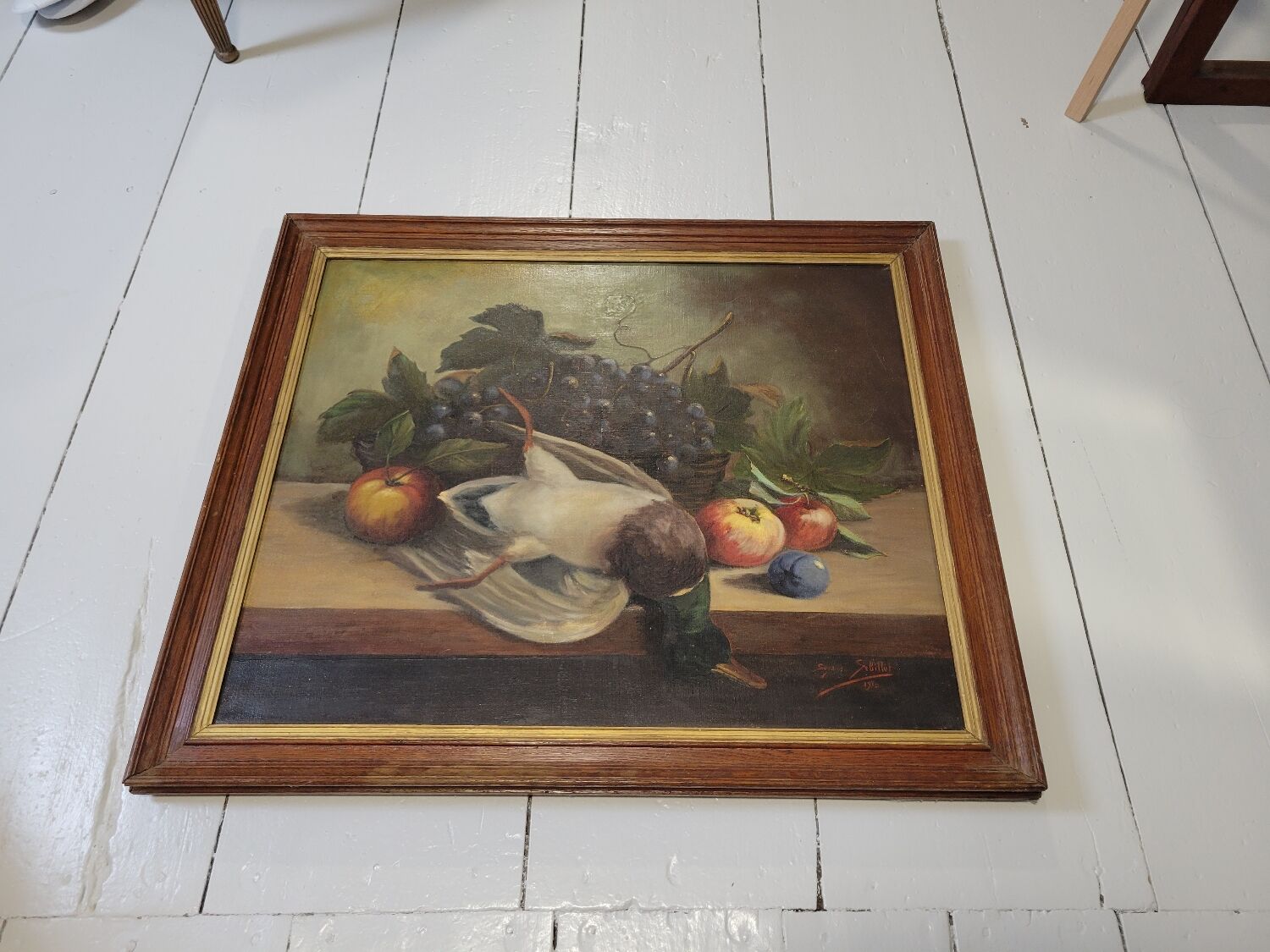 Still Life with Grapes and Game, signed, 1913