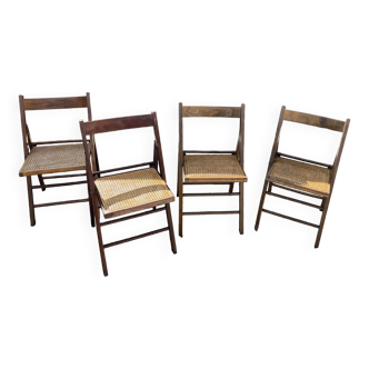 Set of 4 folding rattan cane chairs 1970
