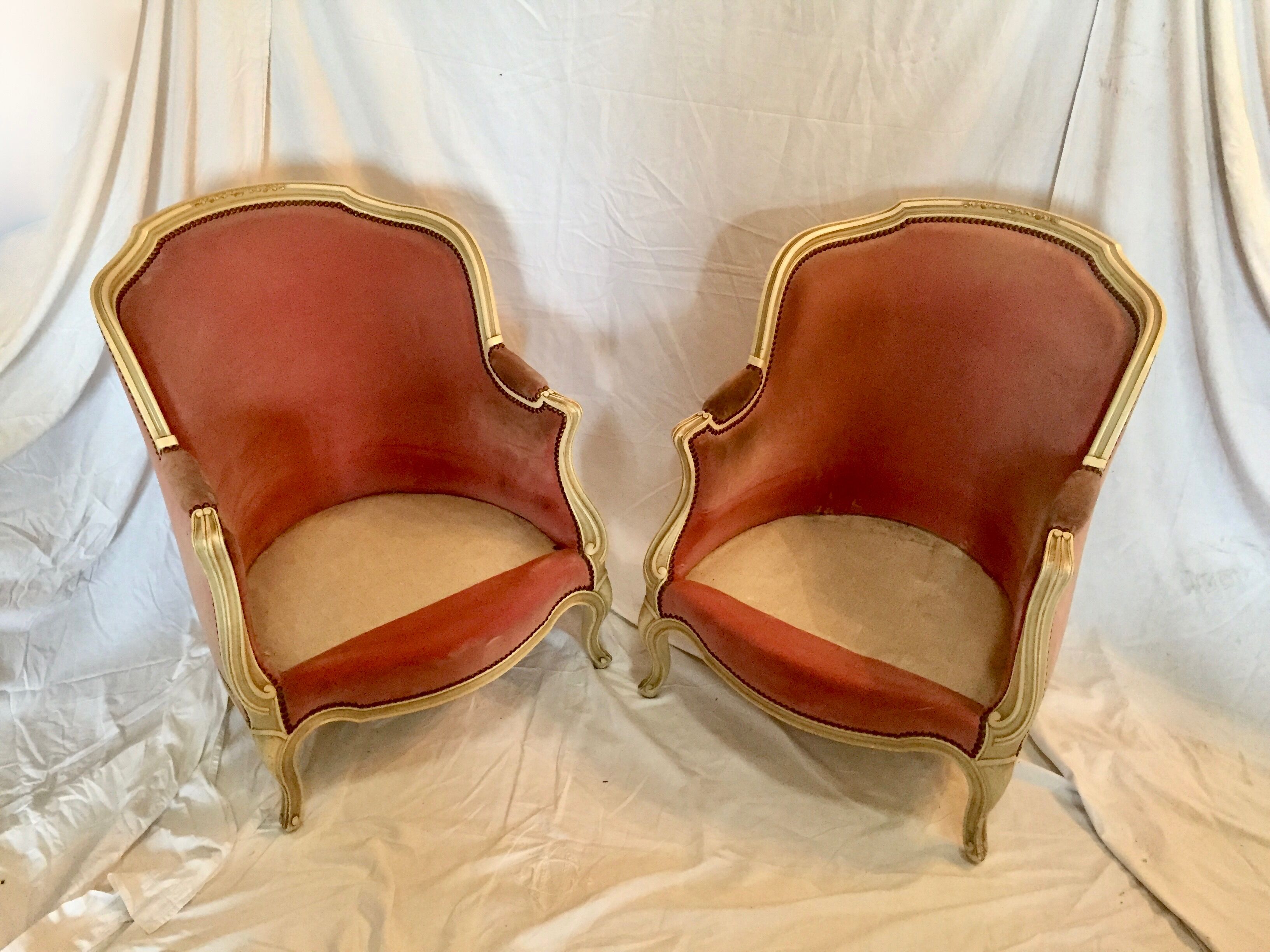 Pair of armchairs in wood and velvet, early 20th century