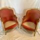 Pair of armchairs in wood and velvet, early 20th century