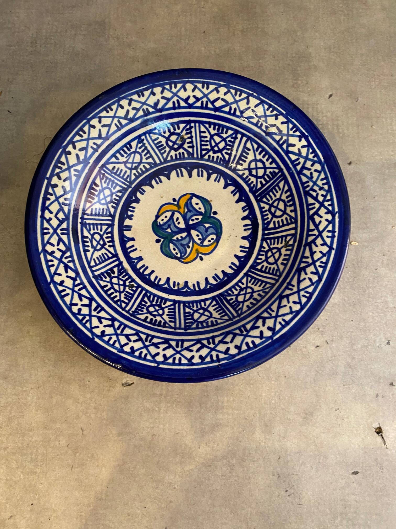 TERRACOTTA SALAD BOWL ORIGINAL MOROCCO BLUE TONES