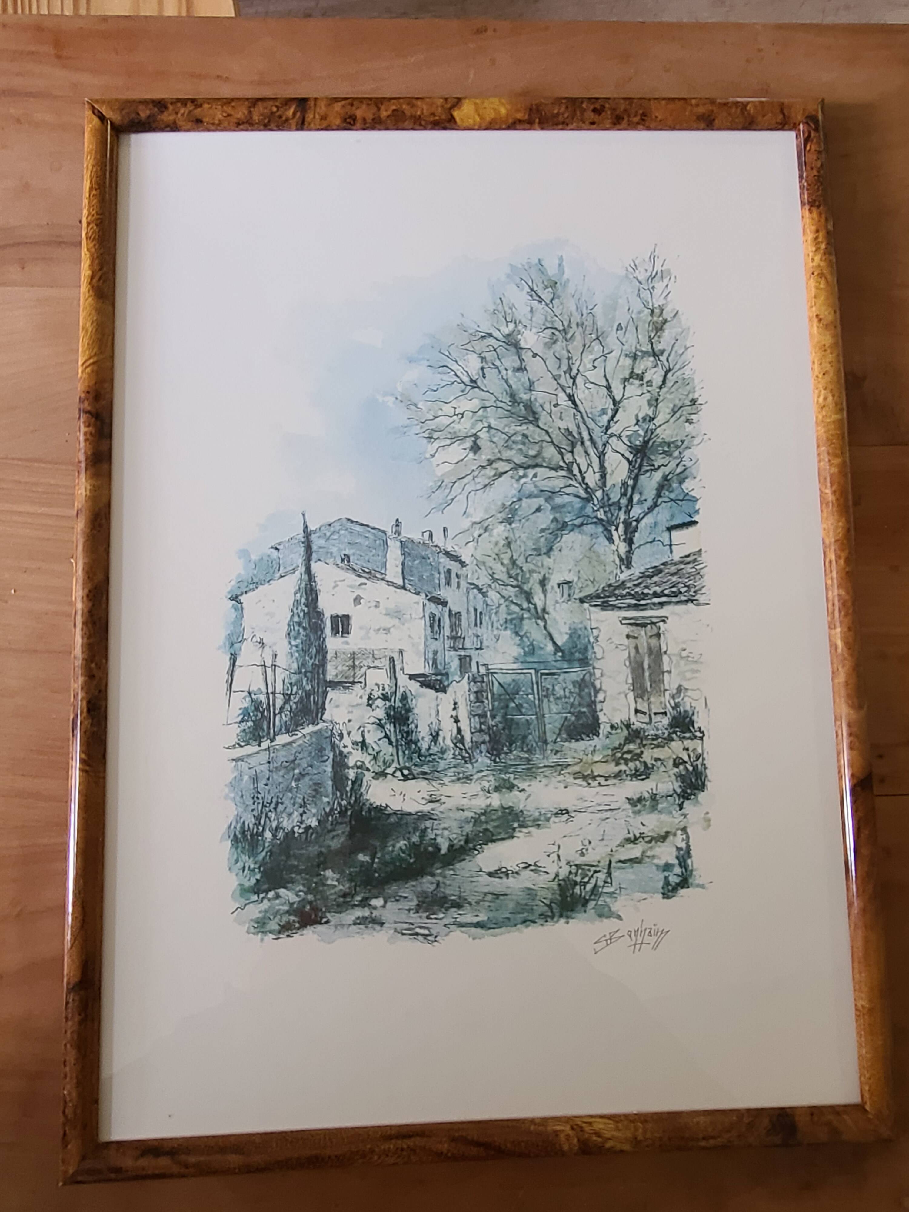 Magnificent Print (Lithograph/Watercolor) Provençal Village Scene