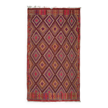 Grand kilim Oushak vintage rose géométrique 332 x 175 cm