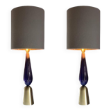 Lot of 2 gold and blue murano glass table lamp