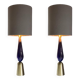 Lot of 2 gold and blue murano glass table lamp