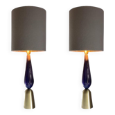 Lot de 2 lampe de table en verre de murano or et bleu