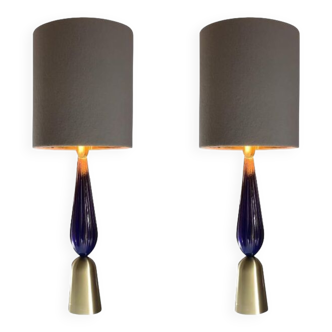 Lot of 2 gold and blue murano glass table lamp
