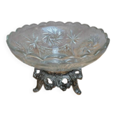 Vintage cut glass coupe on a silver-plated stand.