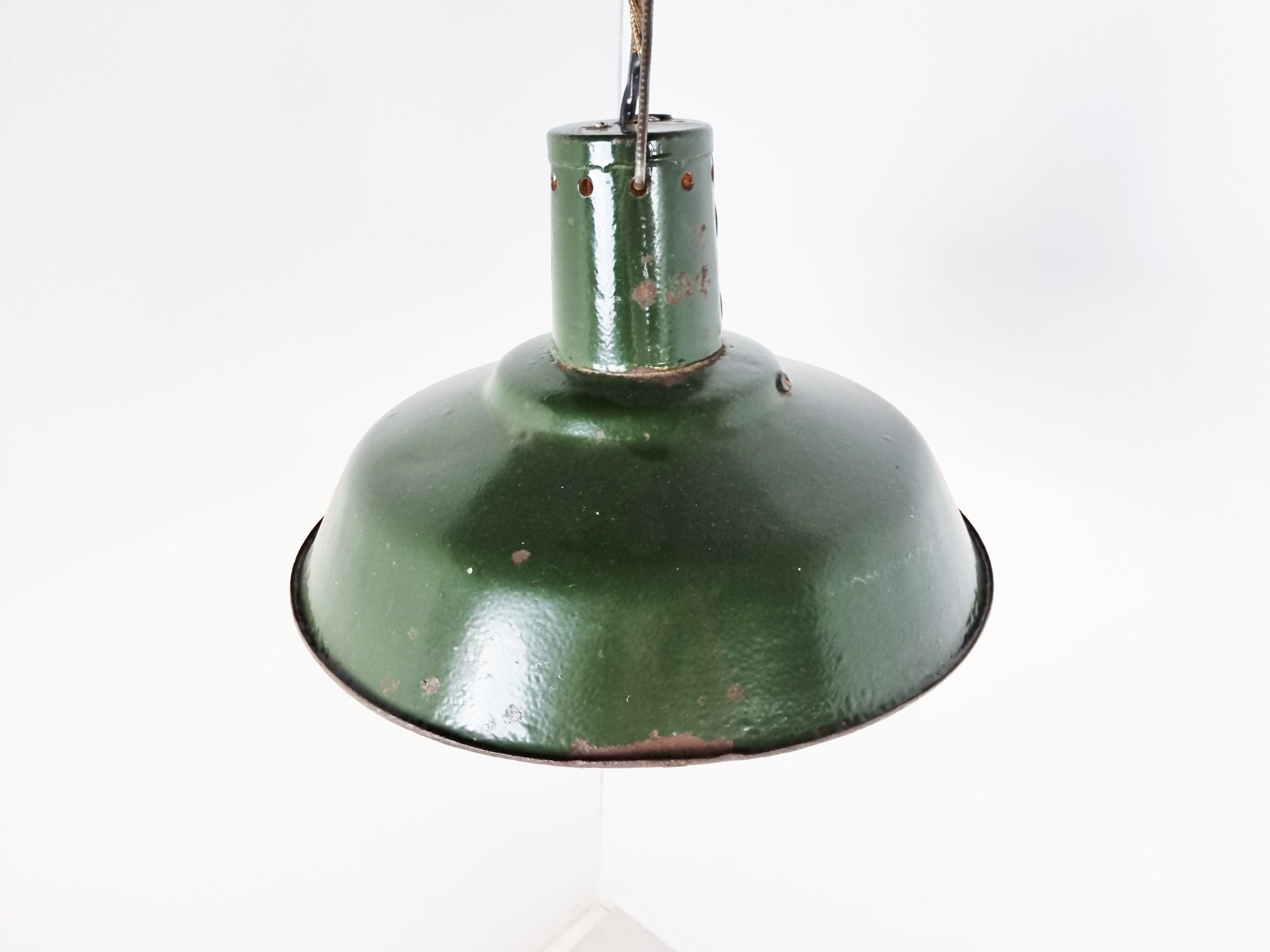 Vintage dark green enamel industrial pendant lights, 1960s