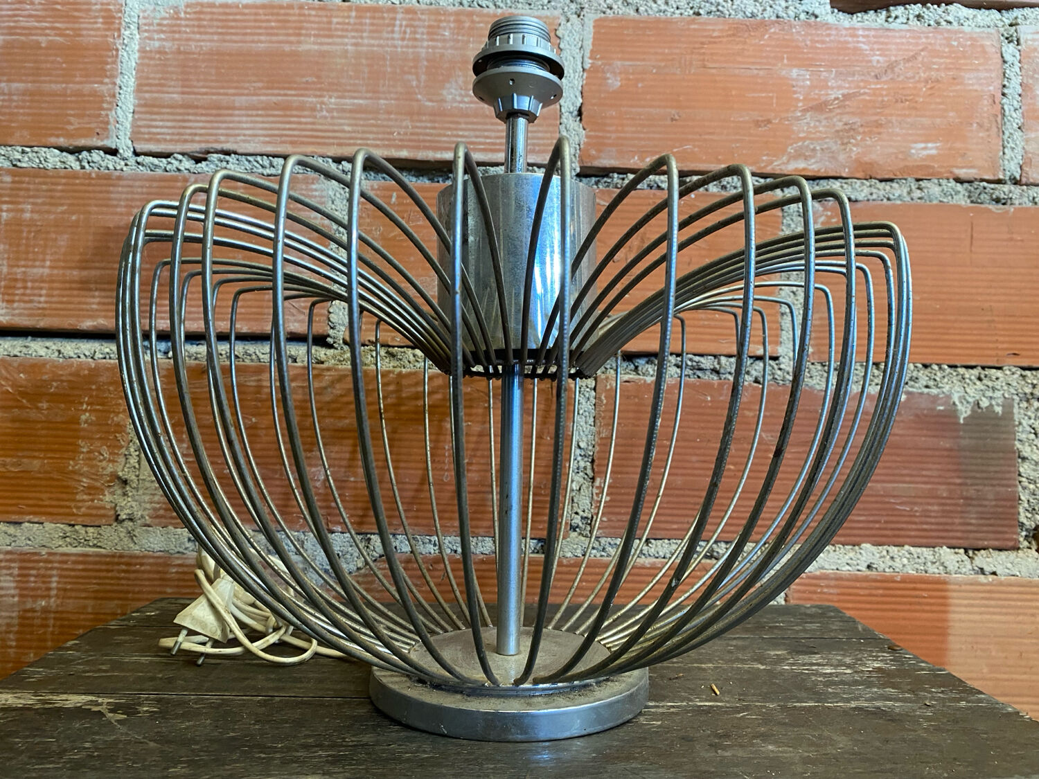 Chrome Metal Wire Space Age Lamp Base 1970s Vintage #D82
