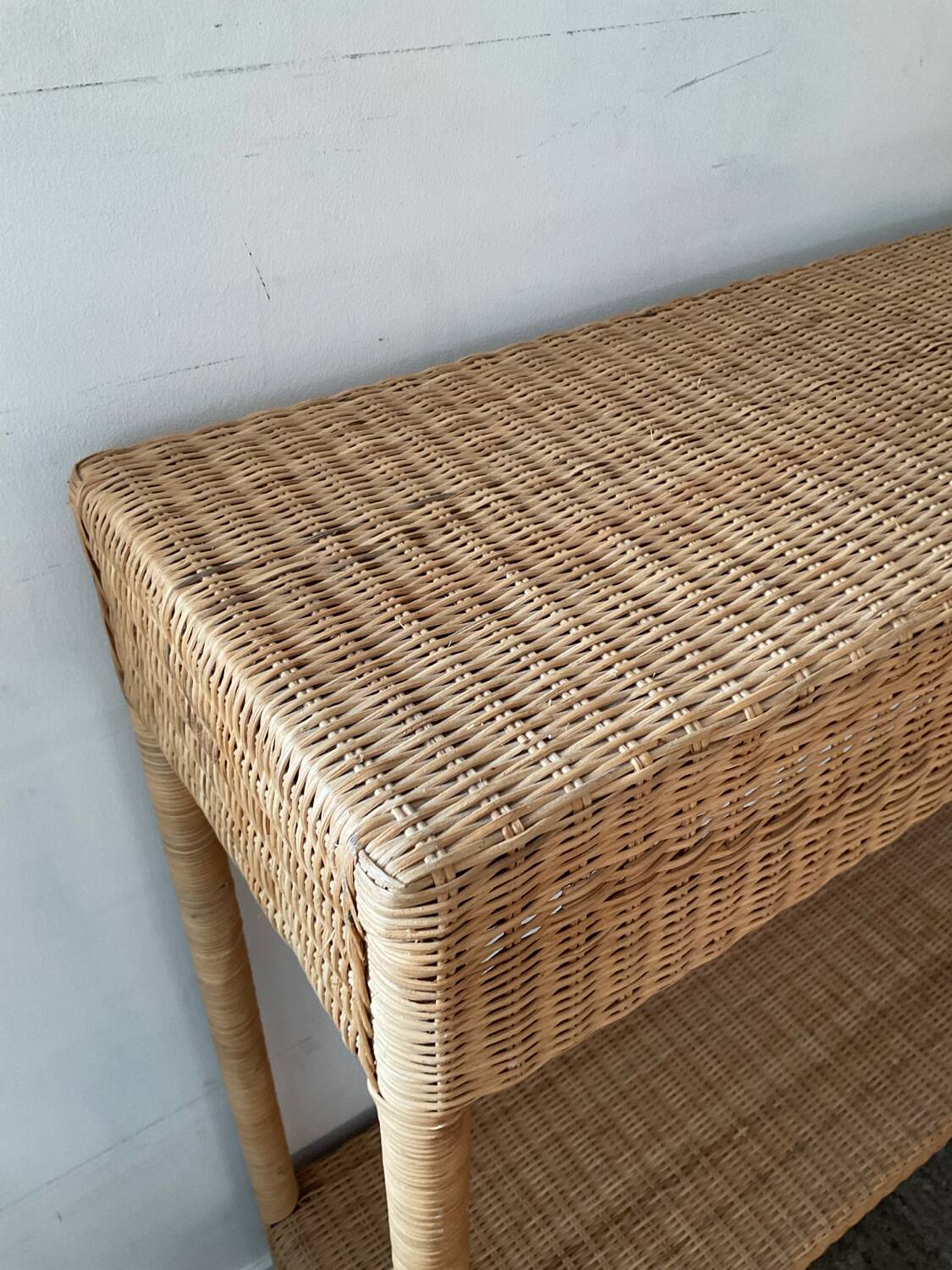 Wood and woven wicker console