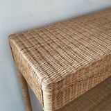 Wood and woven wicker console