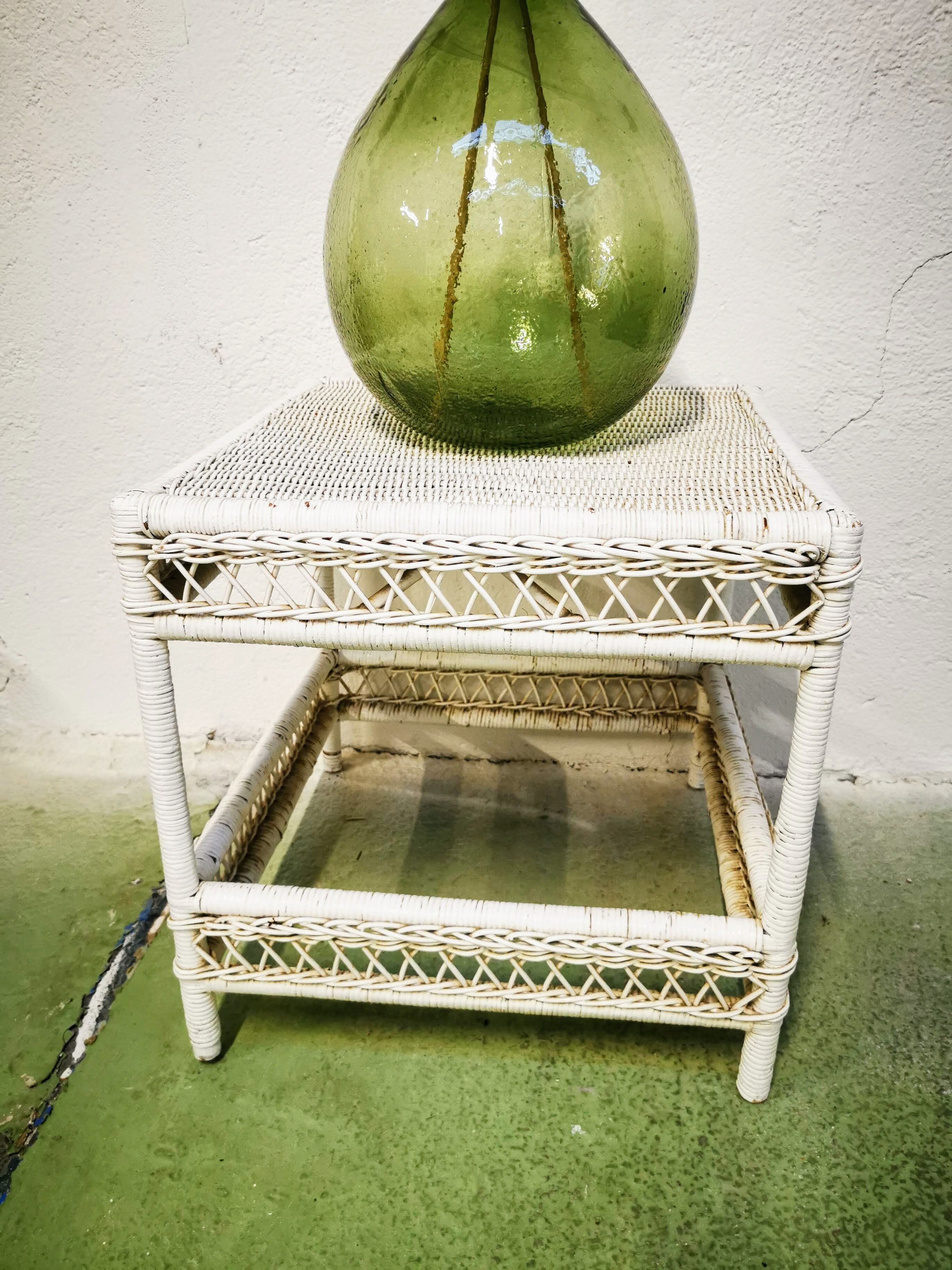 White rattan side table