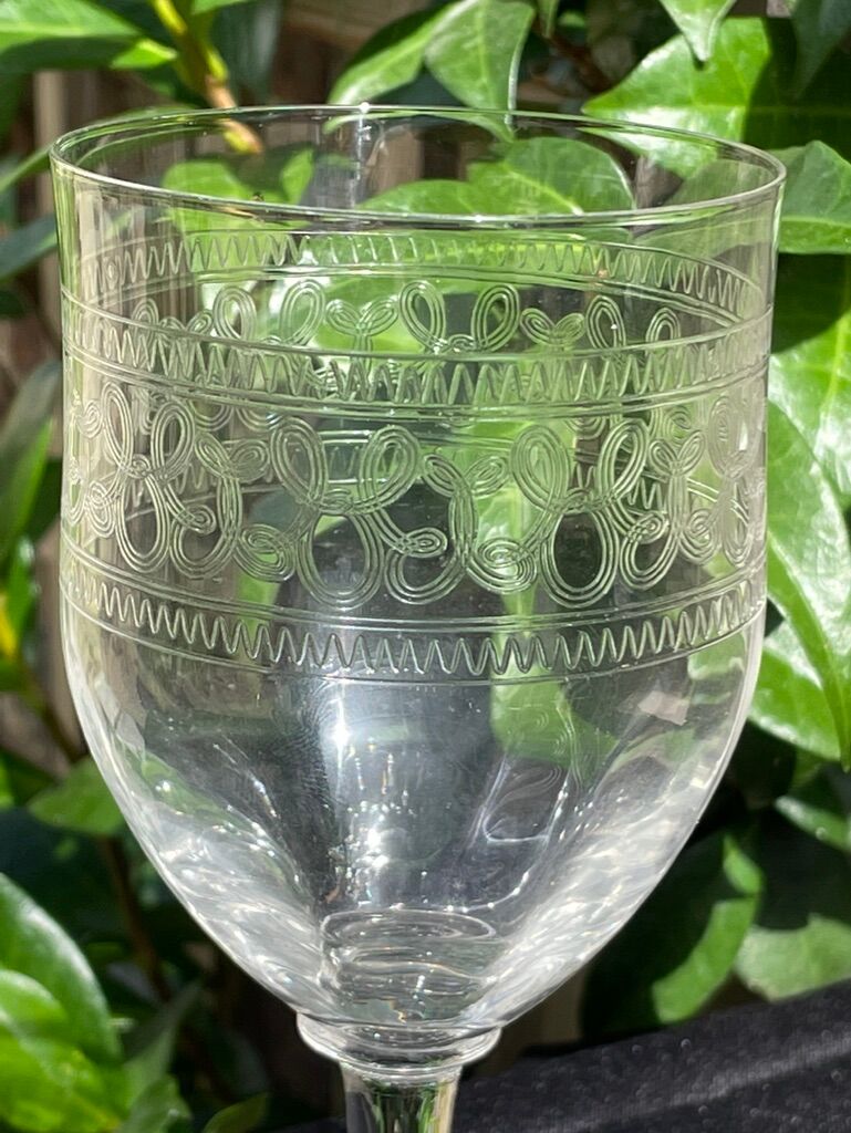 6 Large glasses 1/2 guilloché crystal – Art Nouveau