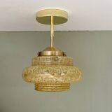 Vintage art deco globe pendant light / ceiling light in yellow Clichy glass