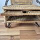 Vintage foldable beach chair, picnic in rattan and leather.
