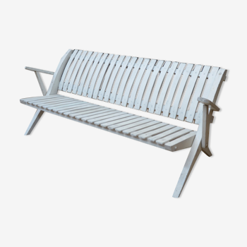 Folding garden bench in white lacquered beech of vintage origin 1950