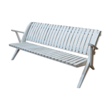 Banc de Jardin pliant en hêtre laqué blanc d'origine vintage  1950