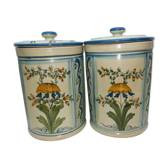 Two hand-painted kitchen pots