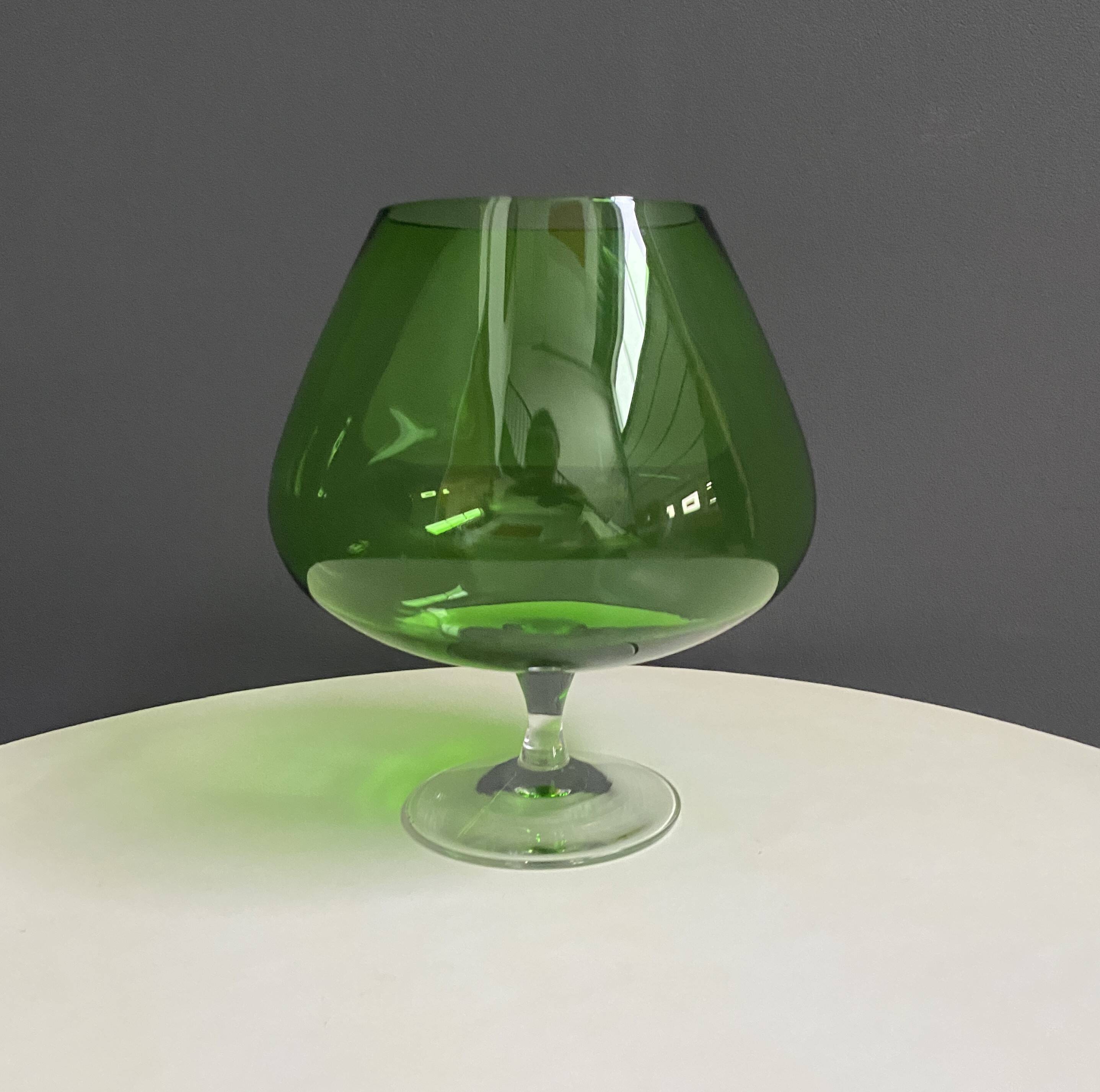Empoli green large cognac glass shape vase 1960s