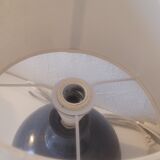 Blue stoneware lamp signed lampshade linen weft