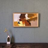 Mid-Century Modern Swedish "Autumn Rhapsody" Vintage Abstract Oil Painting, Hans Osswald