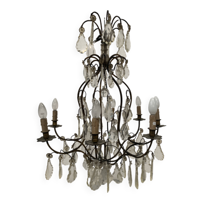 Lustre cage de style Louis XV Lustre a pendeloques XX siècle