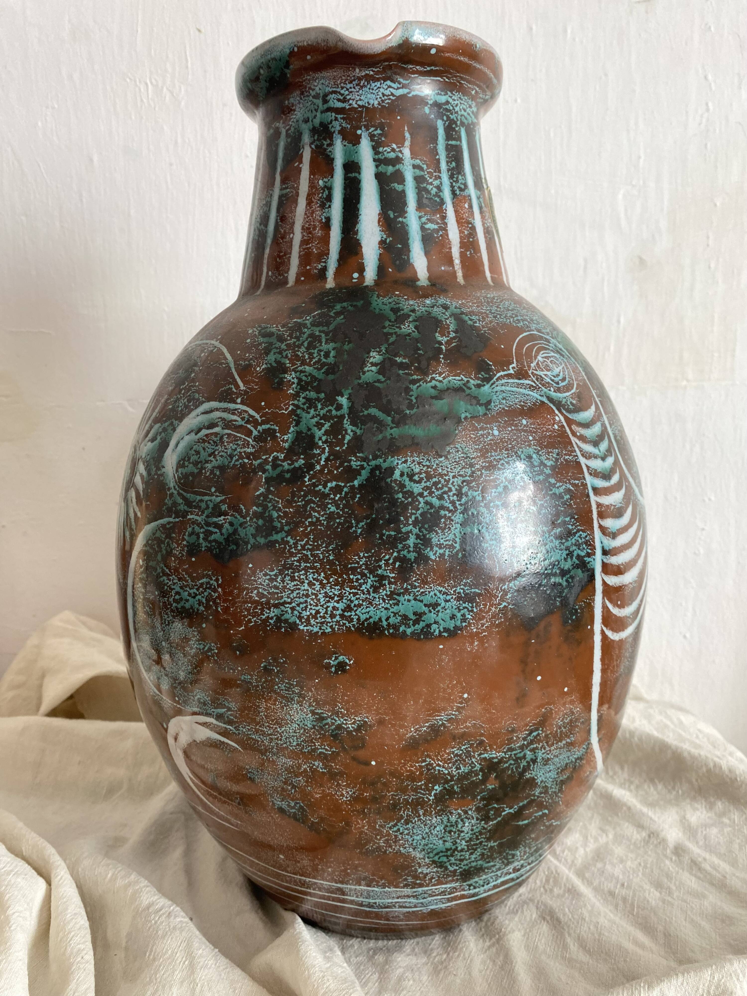 Handmade ceramic vase by Mongolfier, signed Yvon Roy, 1960