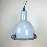Bauhaus grey enamel industrial pendant lamp with glass cover, 1950s