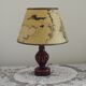 French Mid Century Round Turned Wood Grooved Table Lamp Map Detail Shade