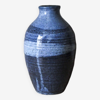 Enameled stoneware vase signed