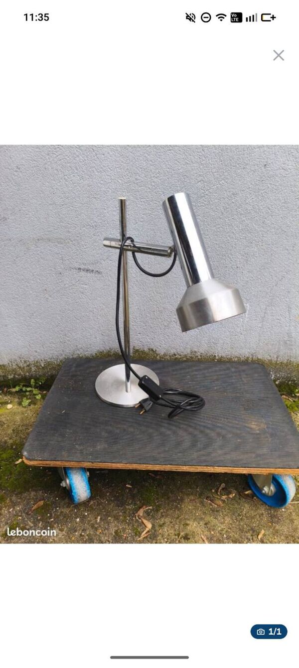 Lampe de Bureau Vintage Chrome & Aluminium – Design 70s – Réglable