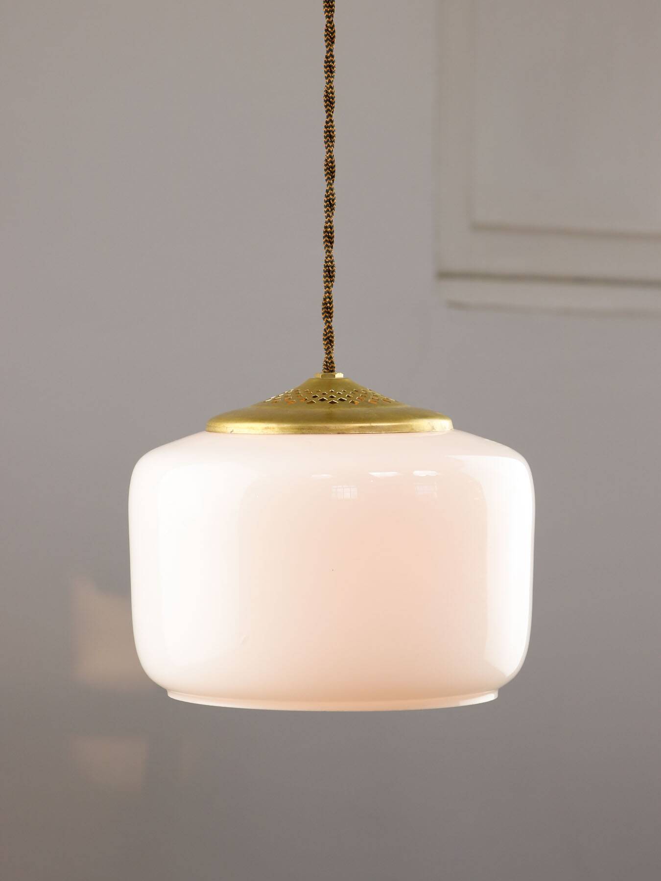 Mid-Century Italian Opaline Glass & Brass Pendant Lamp, 60s