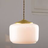 Mid-Century Italian Opaline Glass & Brass Pendant Lamp, 60s