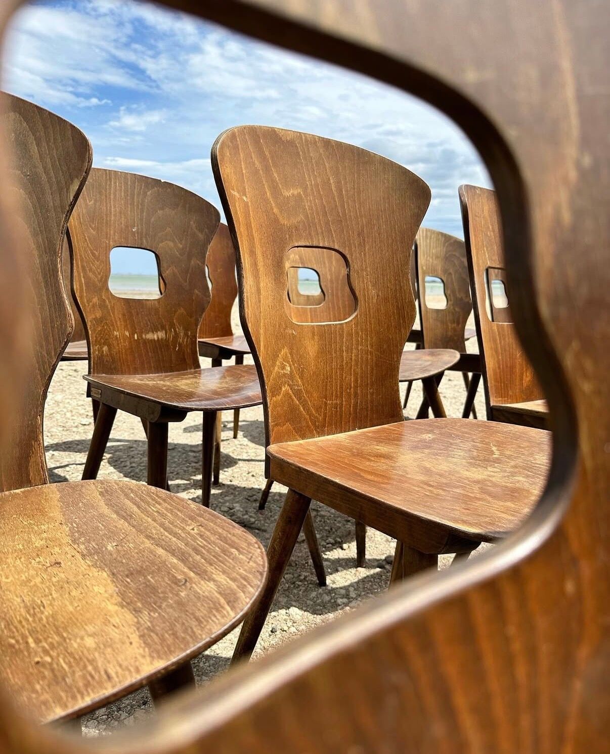 Set of wooden bistro chairs by Baumann from the 1960s.