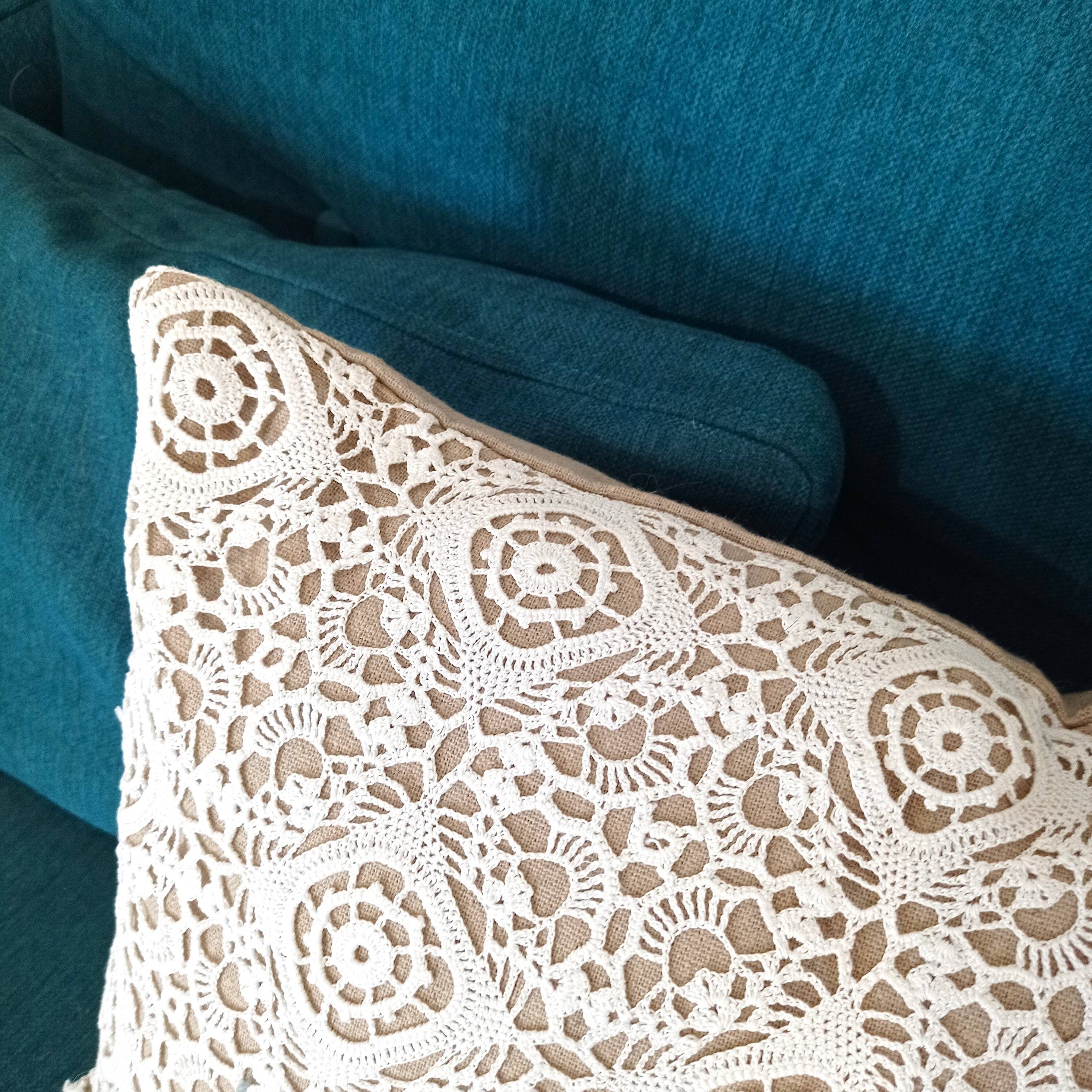 Coussin Lin et coton crochet