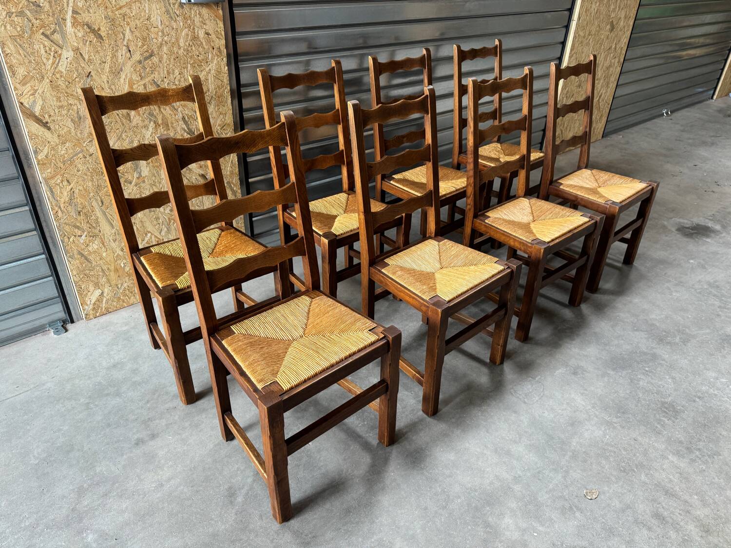 8 oak chairs with straw seats