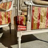 Pair of Louis XVI lacquered bergere chairs circa 1950